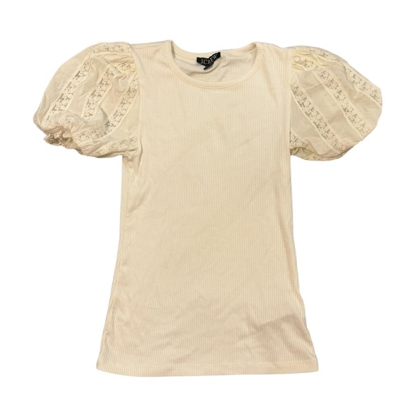 J.Crew Vintage rib top with lace puff sleeves XXS - Picture 2 of 14